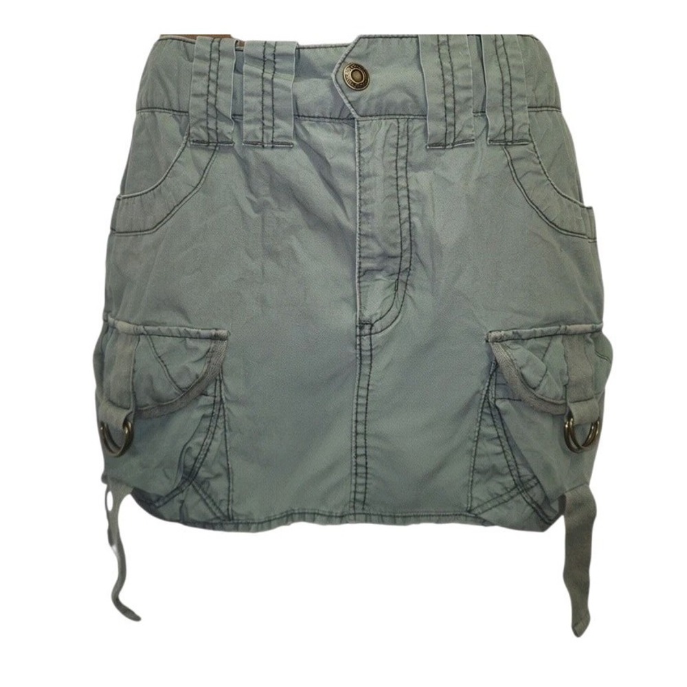 Y2K American Eagle Outfitters Cargo Mini Skirt Size 6 Off Green Distressed Hem